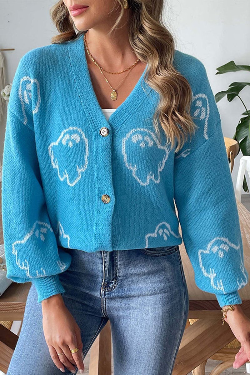 Halloween ghost button-front cardigan for women