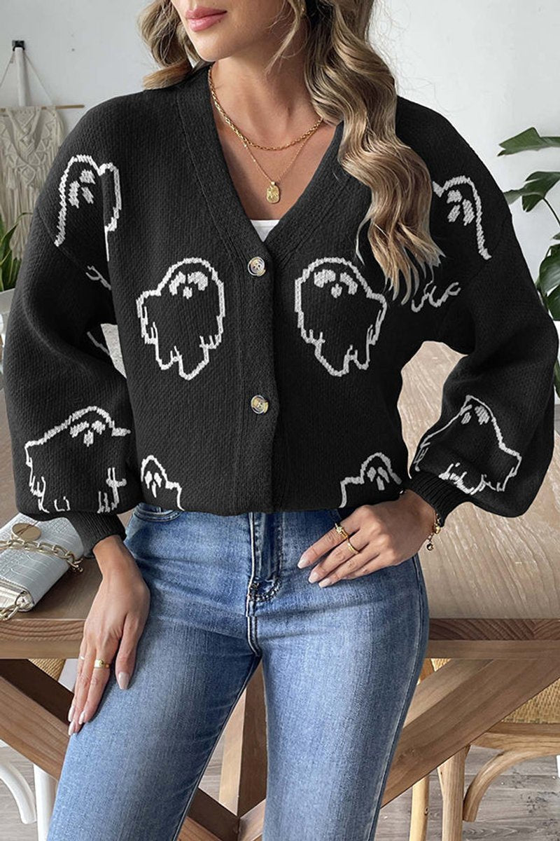 Halloween ghost button-front cardigan for women