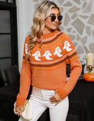 Halloween ghost Fair Isle sweater in orange for women