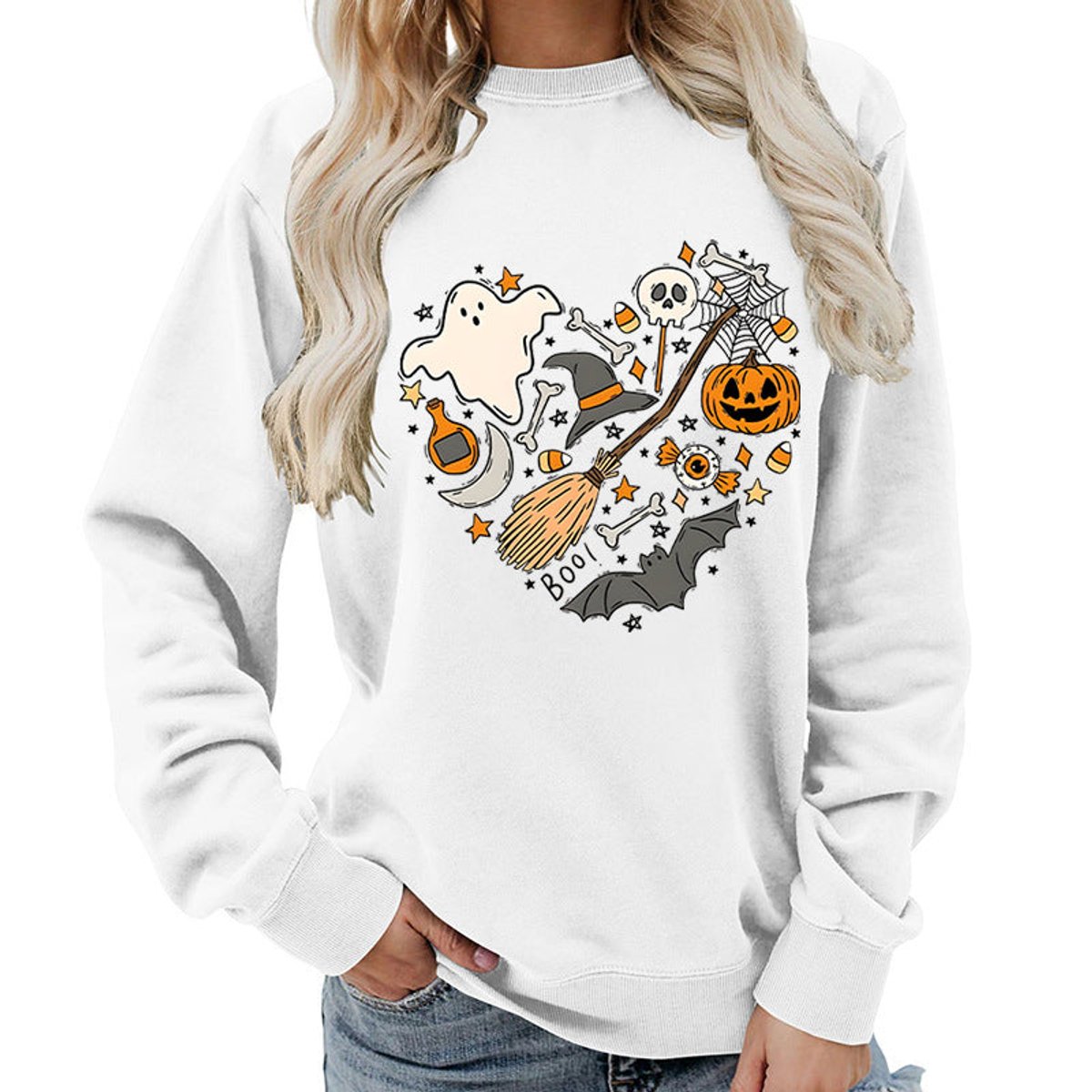Halloween heart graphic sweatshirt in white for women