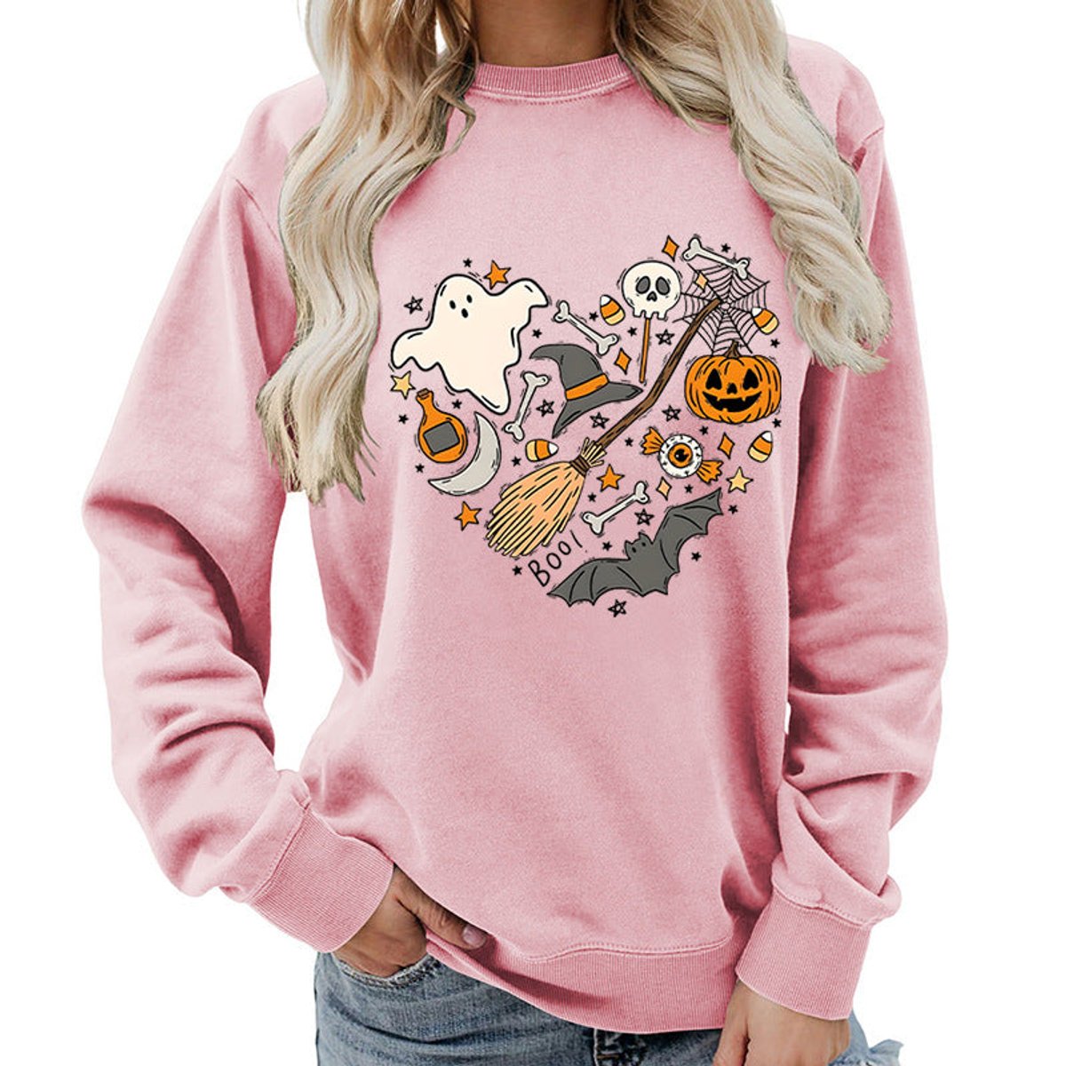 Halloween heart graphic sweatshirt in pink for women