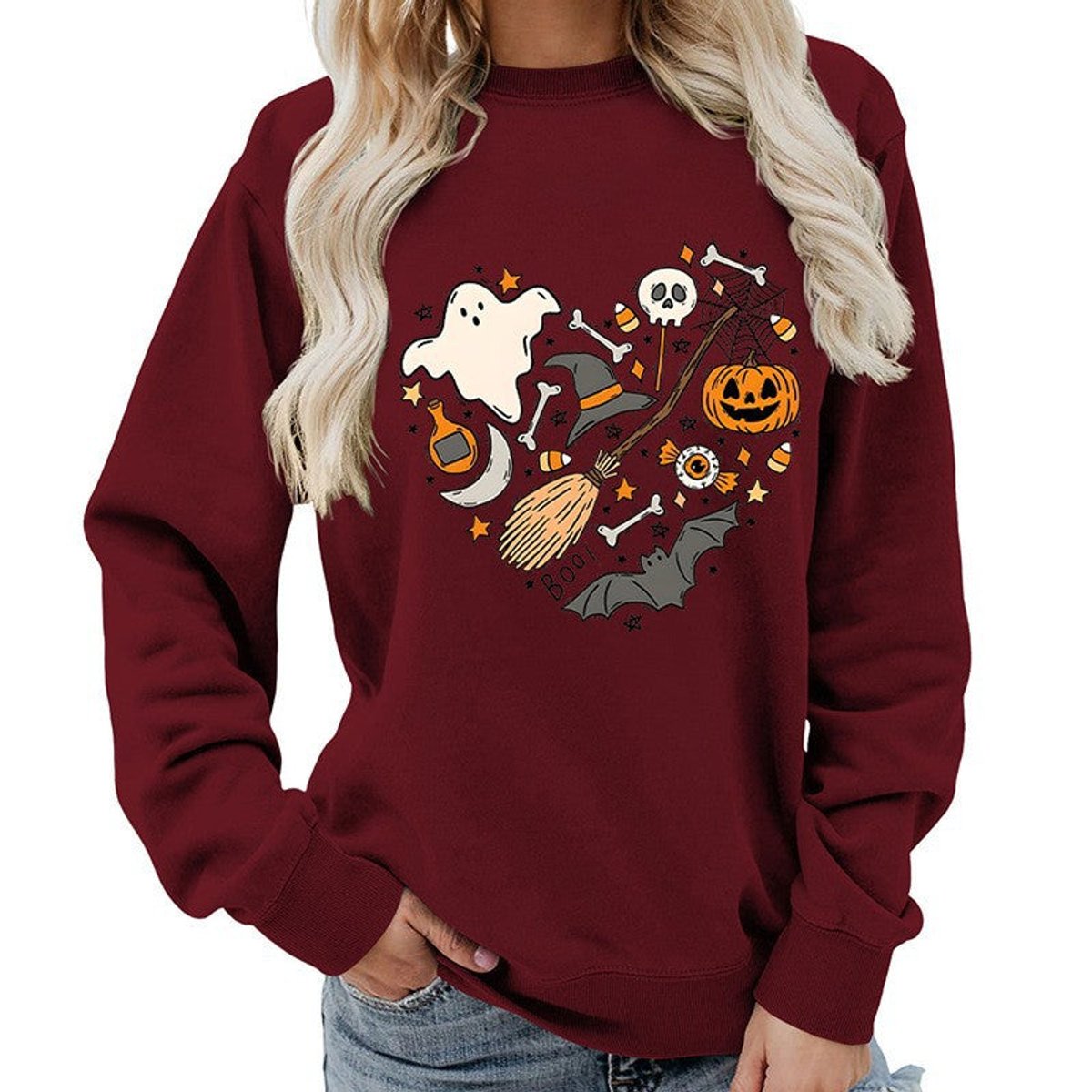 Halloween heart graphic sweatshirt for women
