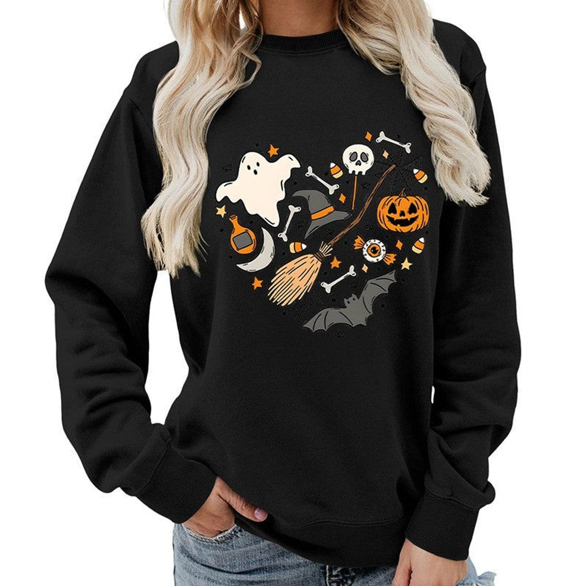 Halloween heart graphic sweatshirt for women