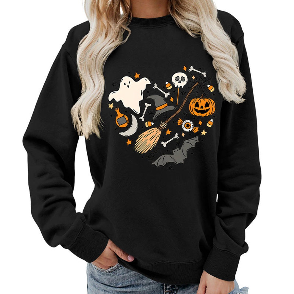 Halloween heart graphic sweatshirt in black for women