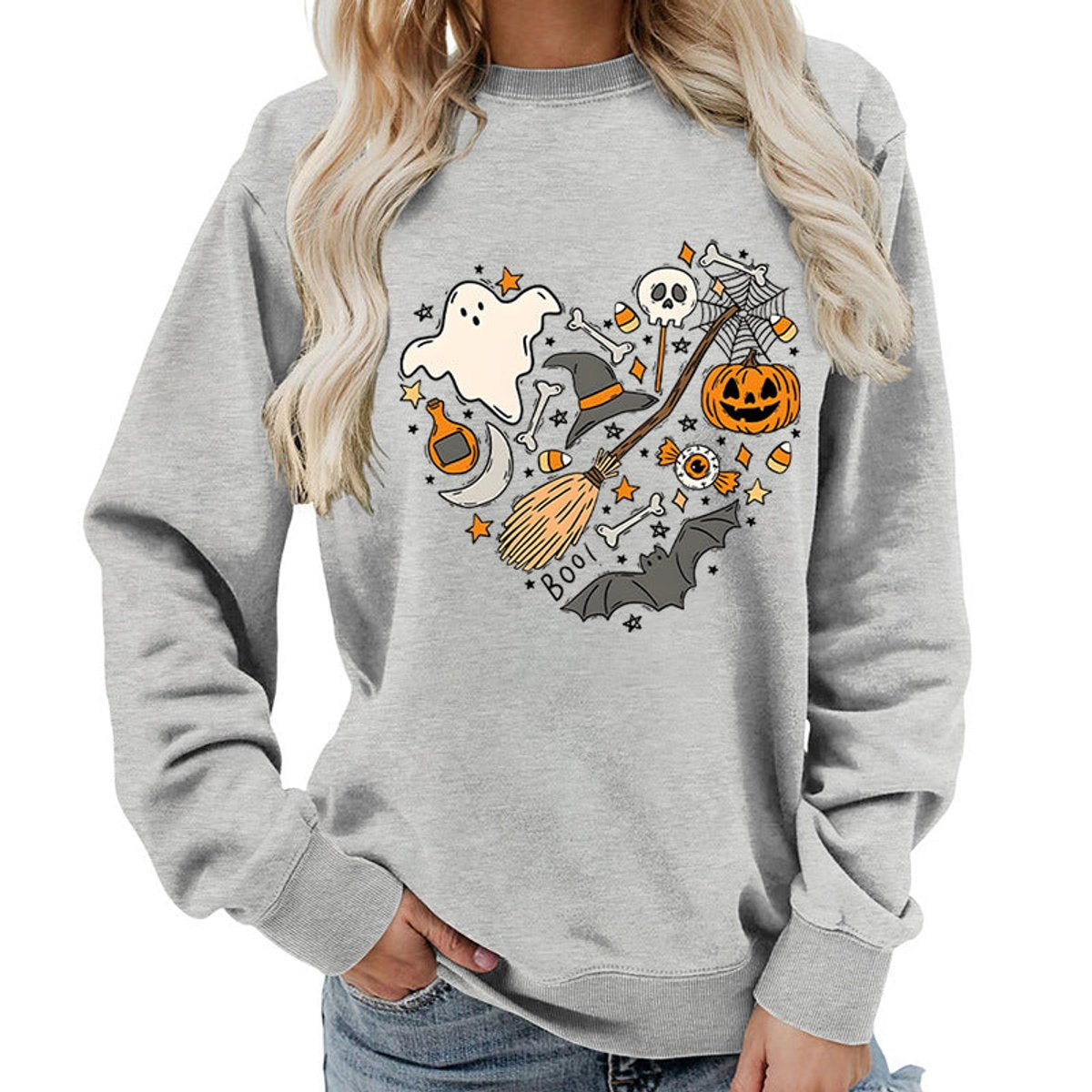 Halloween heart graphic sweatshirt in gray for women