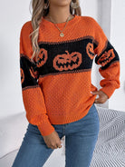 Jack-o-lantern stripe knit sweater for women
