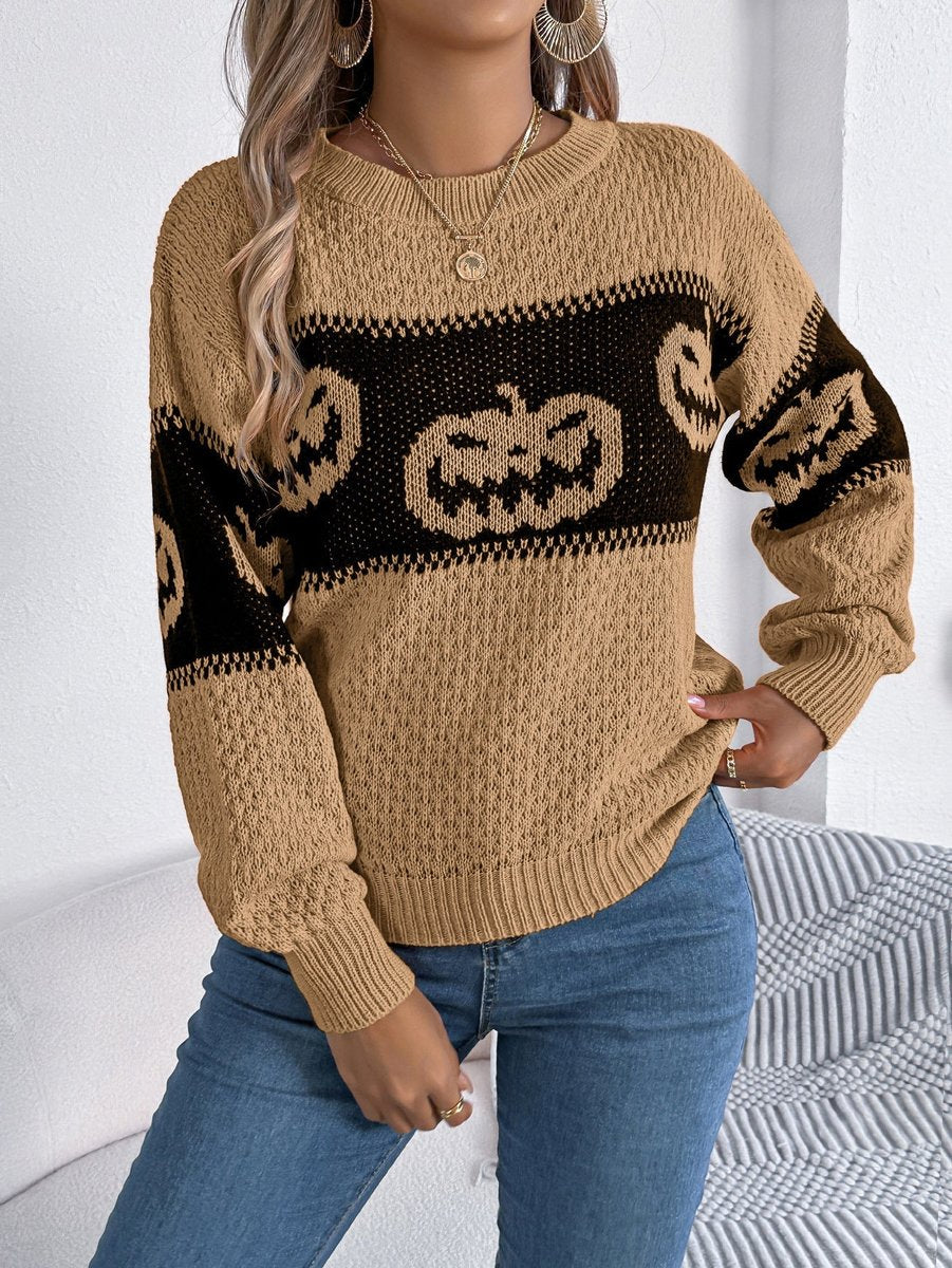 Jack-o-lantern stripe knit sweater for women