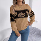 Jack-o-lantern stripe knit sweater in khaki for women