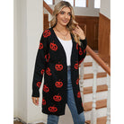 Pumpkin print longline open cardigan in black for women