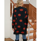 Pumpkin print longline open cardigan in black for women