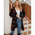 Pumpkin print longline open cardigan in black for women