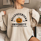 Varsity pumpkin Halloween sweatshirt in khaki for women