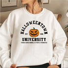 Varsity pumpkin Halloween sweatshirt in white for women