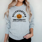 Varsity pumpkin Halloween sweatshirt in gray for women
