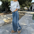Side stripe wide leg jeans for women