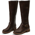 Buckle strap leather riding boots for women