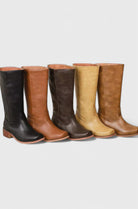 Square toe tall boots in brown, black, yellow or light brown for women
