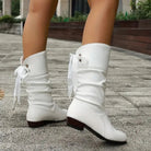 Lace-up block heel slouch boots for women