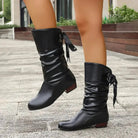 Lace-up block heel slouch boots for women