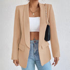 Open-front shawl-collar blazer in ginger yellow for women