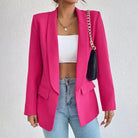 Open-front shawl-collar blazer in rose red for women