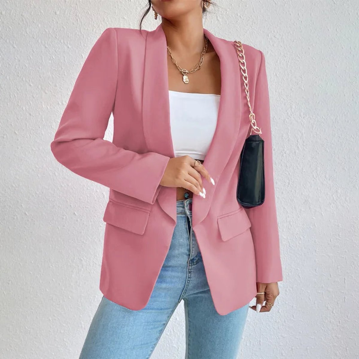 Open-front shawl-collar blazer for women