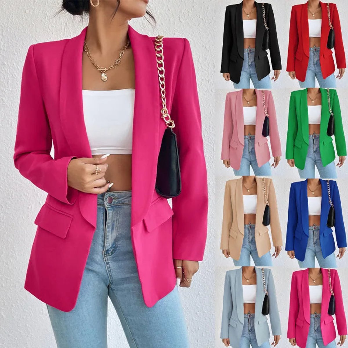 Open-front shawl-collar blazer for women