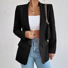 Open-front shawl-collar blazer in black for women