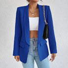 Open-front shawl-collar blazer in blue for women