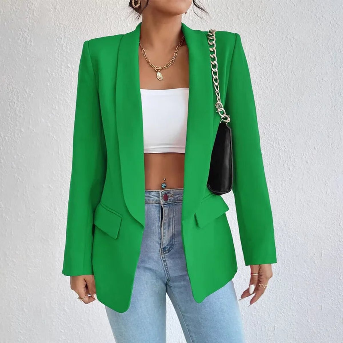 Open-front shawl-collar blazer for women