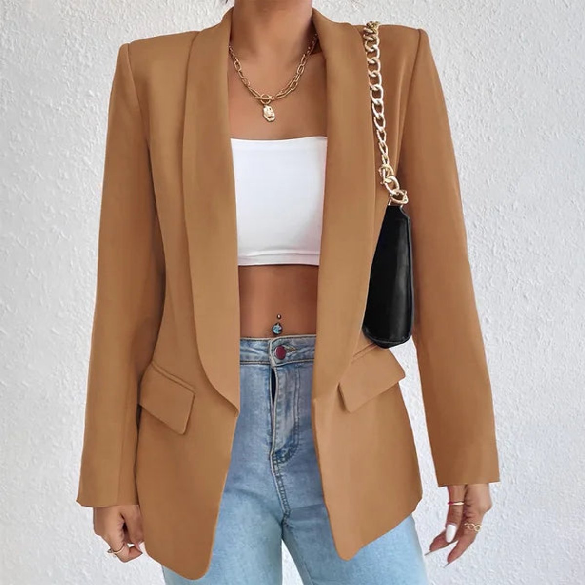 Open-front shawl-collar blazer for women