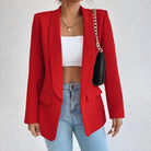 Open-front shawl-collar blazer in red for women