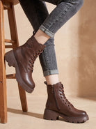 Lace-up lug sole platform ankle boots for women