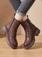 Lace-up lug sole platform ankle boots for women