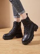 Lace-up lug sole platform ankle boots for women