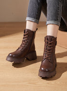 Lace-up lug sole platform ankle boots for women