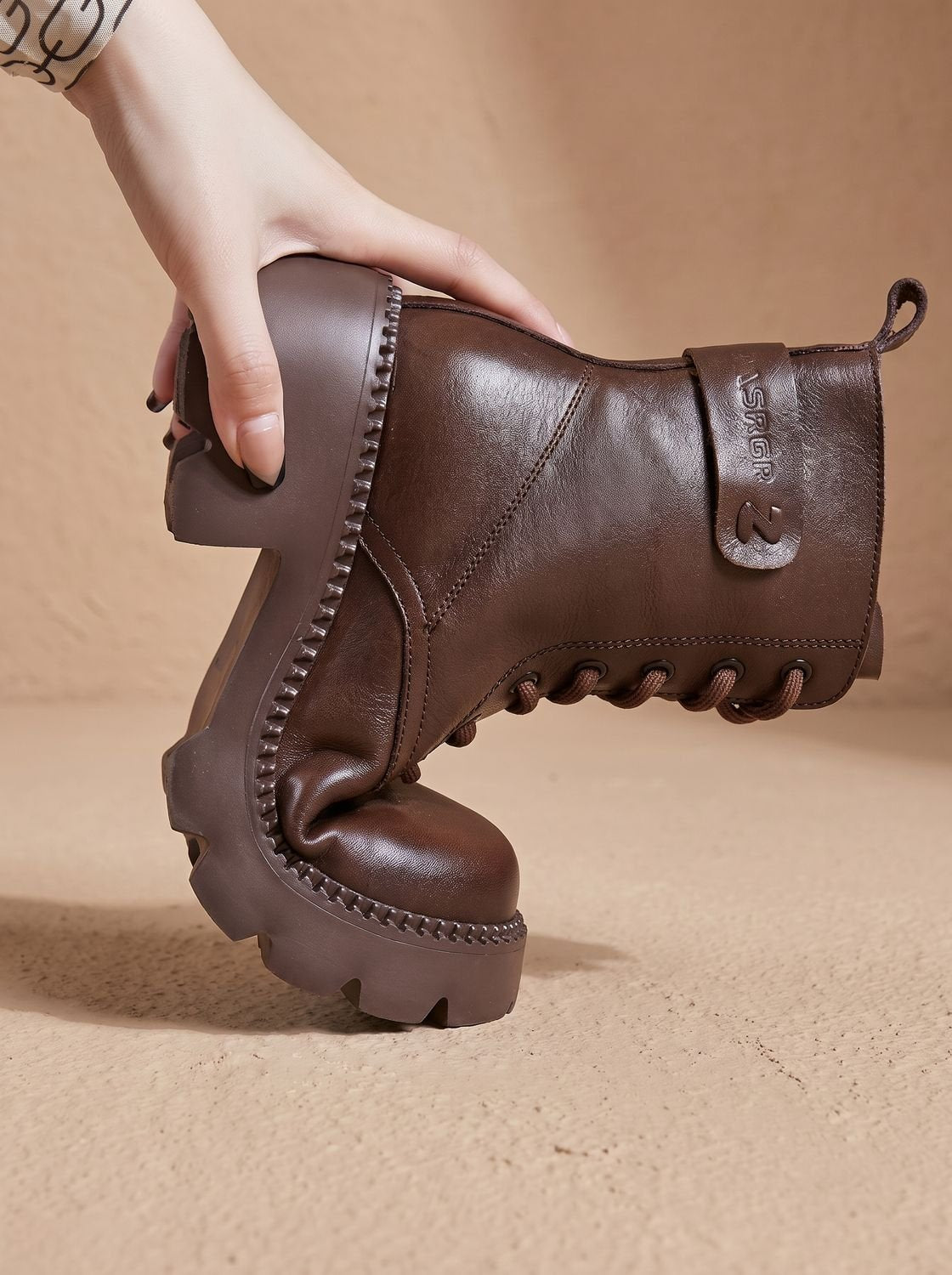 Lace-up lug sole platform ankle boots for women