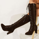 Lace-up over-the-knee boots in black or brown for women