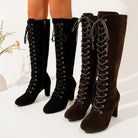 Lace-up over-the-knee boots in black or brown for women