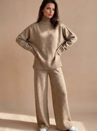 Oversized turtleneck wide-leg knit set for women