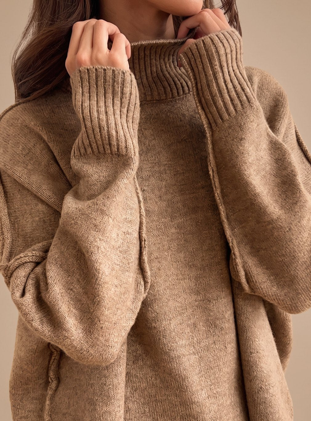 Oversized turtleneck wide-leg knit set for women