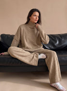 Oversized turtleneck wide-leg knit set for women