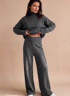 Oversized turtleneck wide-leg knit set in grey for women
