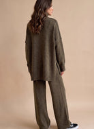Oversized turtleneck wide-leg knit set in brown for women