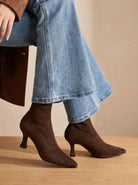 Pointed toe kitten heel sock boots for women