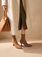 Pointed toe kitten heel sock boots for women