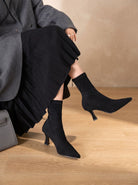 Pointed toe kitten heel sock boots for women