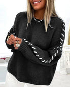 Contrast-stitch knitted sweater for women
