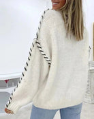 Contrast-stitch knitted sweater for women