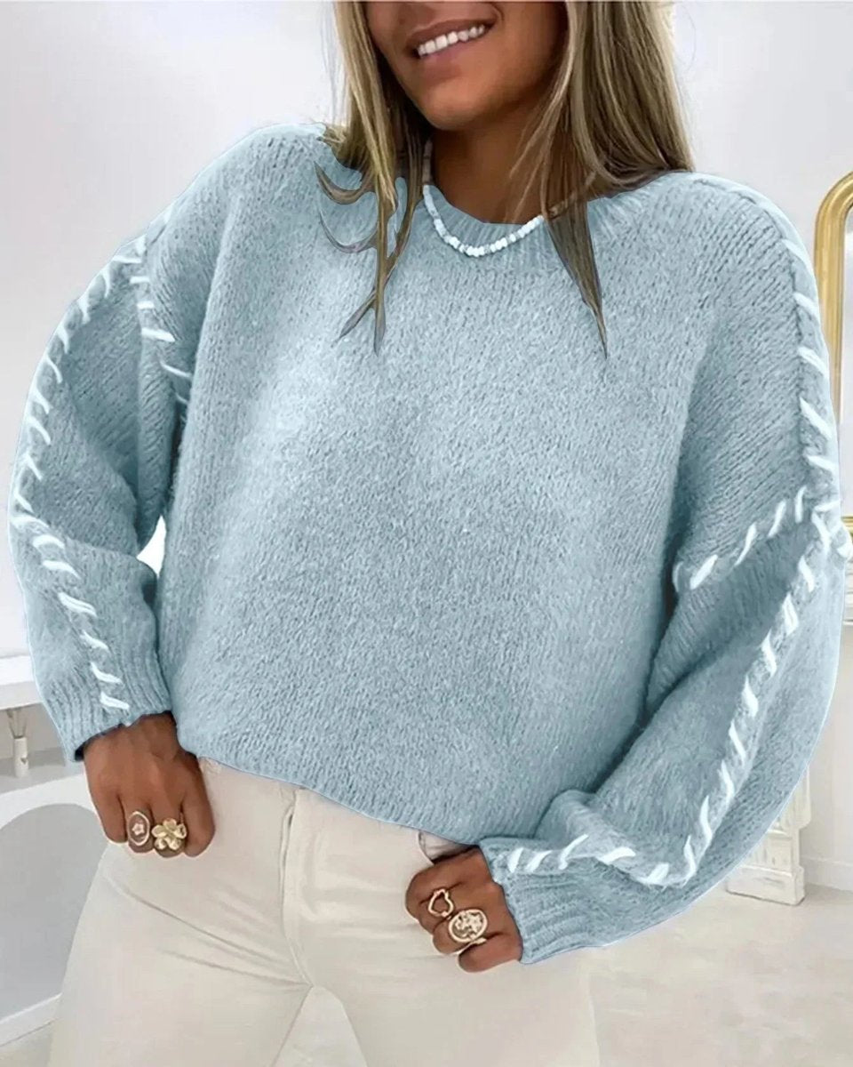 Contrast-stitch knitted sweater for women